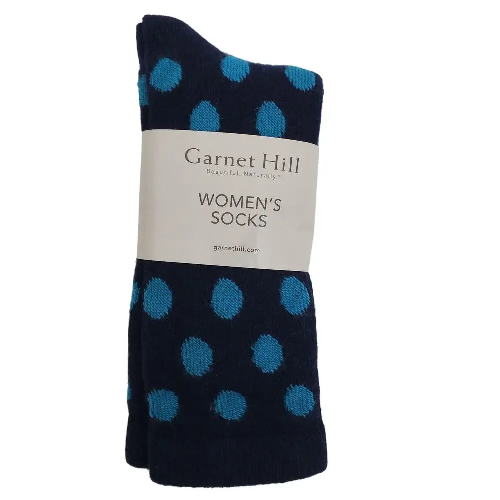 New Garnet Hill Dot Socks 9-11 Warm Cashmere Blend Crew Blue Teal Holiday Gift